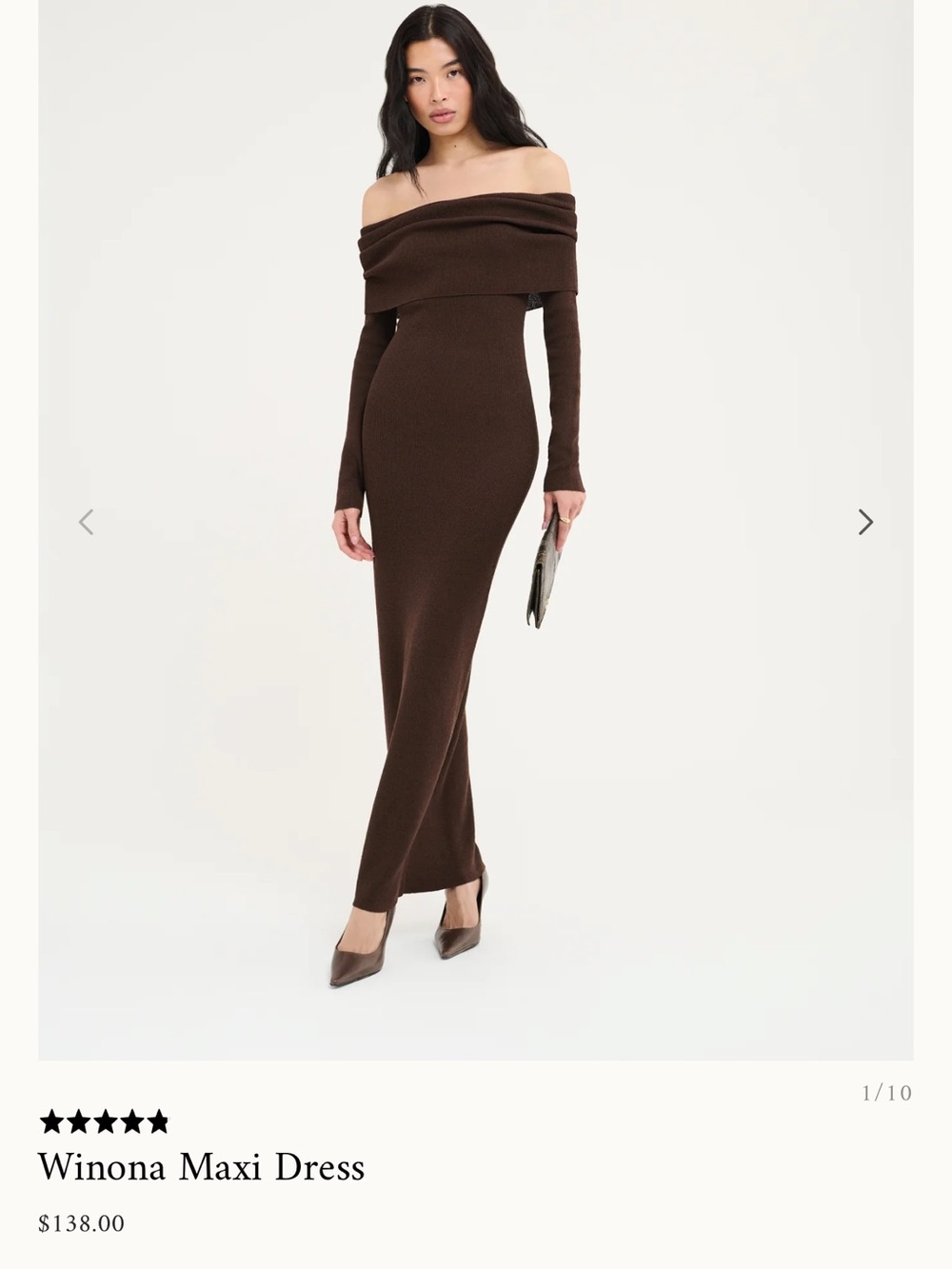 Rumored Winona Off-the-Shoulder Maxi Dress in Brown